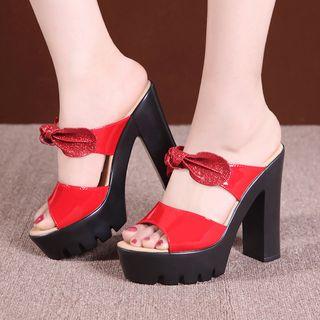 Chunky Heel Platform Bow Accent Sandals