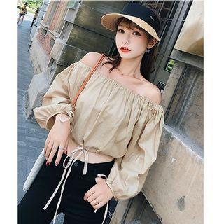 Drawstring Hem Off-shoulder Blouse