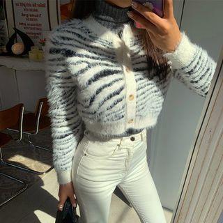 Zebra-print Fluffy Cropped Cardigan