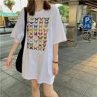 Butterfly Printed Elbow-sleeve T-shirt White - One Size