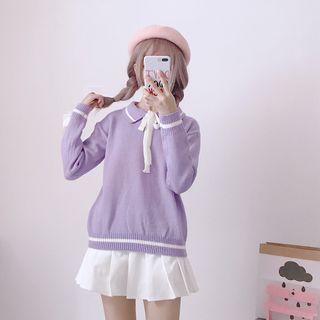 Striped Polo Sweater Purple - One Size