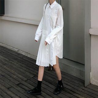 Long-sleeve Midi Pleated Shirtdress