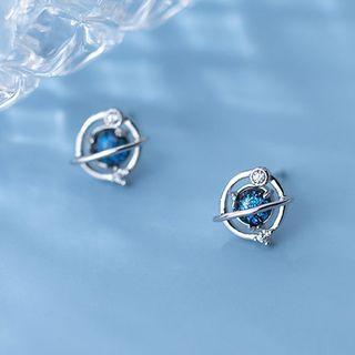 Planet Rhinestone Sterling Silver Earring 1 Pair - Blue Rhinestone - Silver - One Size