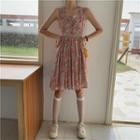 Floral Sleeveless Suspender Dress As Shown In Figure - One Size