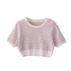 Short-sleeve Floral Jacquard Knit Crop Top