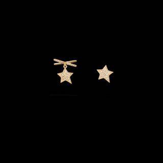Non-matching Rhinestone Star Earring 1 Pair - S925 Silver Stud Earrings - Gold - One Size