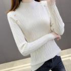 Button-accent Mock-neck Sweater