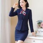 Set: Single-breasted Blazer + Vest + Skirt + Dress Pants + Shirt