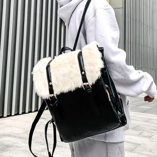 Faux Leather Fur Panel Backpack