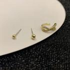 Set : Rhinestone Cuff Earring / Stud Earring 1 Pair - Gold - One Size