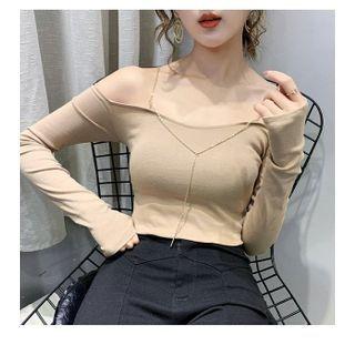 Long-sleeve Chain Detail Off-shoulder T-shirt