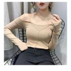 Long-sleeve Chain Detail Off-shoulder T-shirt