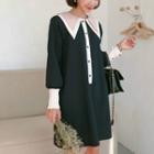 Color Block Long-sleeve Dress Black - One Size