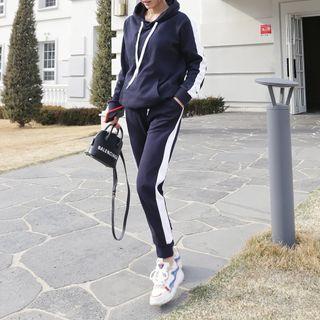 Set: Hooded Contrast-trim Sweatshirt + Jogger Pants