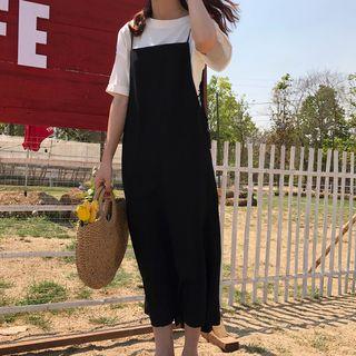 Plain Midi Spaghetti Strap Dress Black - One Size