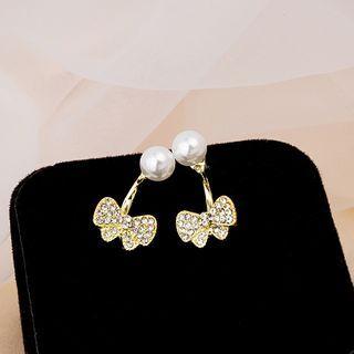 Faux Pearl Rhinestone Butterfly Swing Earring 1 Pair - E1957-2 - As Shown In Figure - One Size