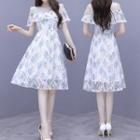 Cactus Print Cold-shoulder A-line Dress