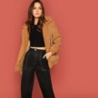 Drop Shoulder Fleeced Zip Jacket