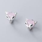 925 Sterling Silver Cat Eye Stone Fox Earring 1 Pair - Silver & Light Pink - One Size