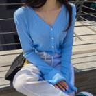 Slit-cuff Lettuce-edge Cropped Cardigan
