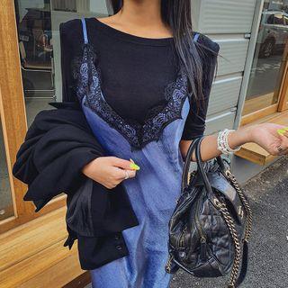 Scoop-neck Elbow-sleeve Slim T-shirt