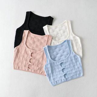 Textured Cutout Cropped Knit Tank Top
