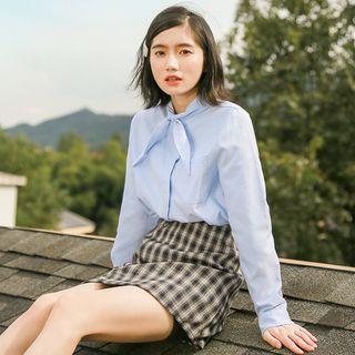 Tie Neck Blouse Light Blue - One Size