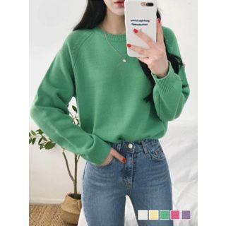 Raglan-sleeve Pastel-color Knit Top