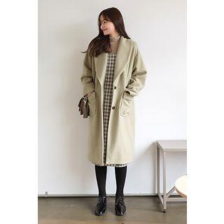 Shawl-collar Buttoned Wool Blend Coat