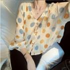 Lantern-sleeve Dotted Button-up Blouse