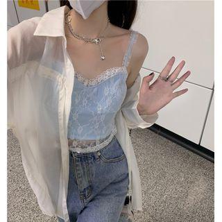Lace Panel Cropped Camisole Top / Plain Shirt