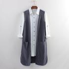 Pocketed Long Vest Melange Gray - One Size