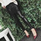 Mock-two Lace Faux Leather Leggings