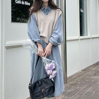 Denim Midi Shirt Dress / Vest