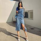 Pocket-front Slashed Denim Jumper Dress