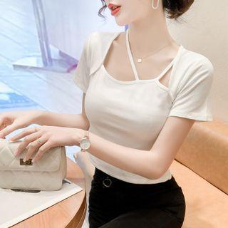 Asymmetrical Short-sleeve Strappy T-shirt