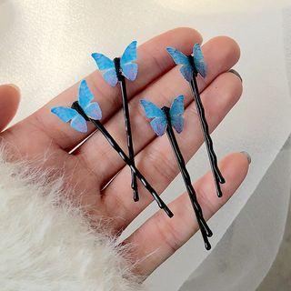 Set Of 4: Butterfly Hair Clip Set Of 4 - Blue & Black - One Size