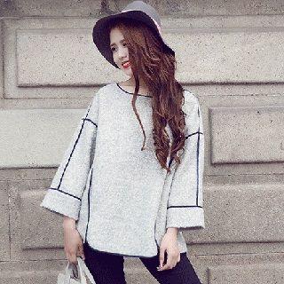Long-sleeve Piped Top