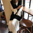 Long-sleeve A-line Midi Dress / Long Knit Vest