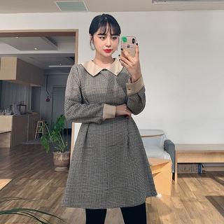 Collared A-line Houndstooth Dress