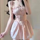 Set: Spaghetti-strap Lace-up Mini Corset Dress + Shorts