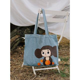 Cartoon Print Denim Tote Bag