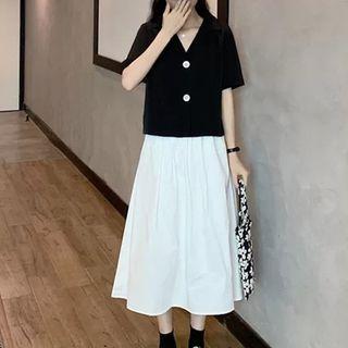 Short-sleeve Button-up Top / Midi Skirt / Set