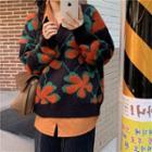 Flower Print Loose-fit Sweater / Plain Long-sleeve Shirt