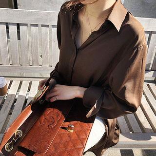 Hidden-button Chiffon Shirt Brown - One Size