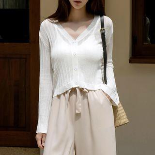 Bell-sleeve Rib-knit Cropped Cardigan