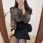 Plaid Shirt / Ruffle-hem Mini A-line Skirt