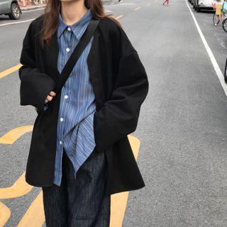 Long Sleeve Striped Shirt / Plain Blazer