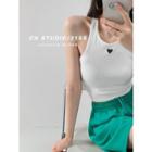 Heart-embroidered Crop Knit Tank Top In 5 Colors