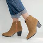 Faux Suede Pointed Block-heel Ankle Boots